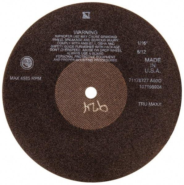 Tru-Maxx - 10" 60 Grit Aluminum Oxide Cutoff Wheel - 1/16" Thick, 5/8" Arbor, 3,629 Max RPM, Use with Stationary Tools - Apex Tool & Supply