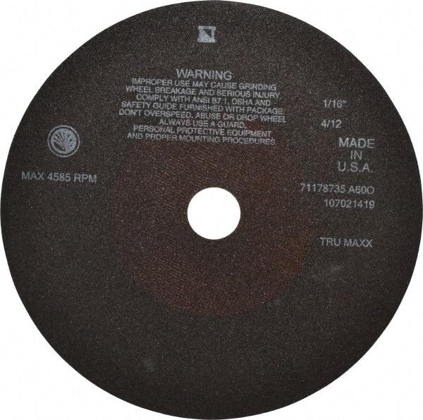 Tru-Maxx - 10" 60 Grit Aluminum Oxide Cutoff Wheel - 1/16" Thick, 1-1/4" Arbor, 3,629 Max RPM, Use with Stationary Tools - Apex Tool & Supply