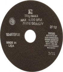Tru-Maxx - 7" 60 Grit Aluminum Oxide Cutoff Wheel - 3/32" Thick, 1-1/4" Arbor, 5,184 Max RPM, Use with Stationary Tools - Apex Tool & Supply