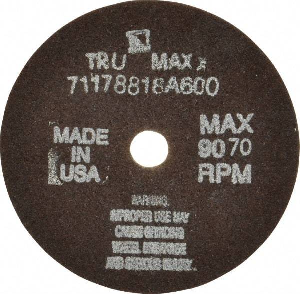 Tru-Maxx - 4" 60 Grit Aluminum Oxide Cutoff Wheel - 1/16" Thick, 1/2" Arbor, 9,072 Max RPM, Use with Stationary Tools - Apex Tool & Supply