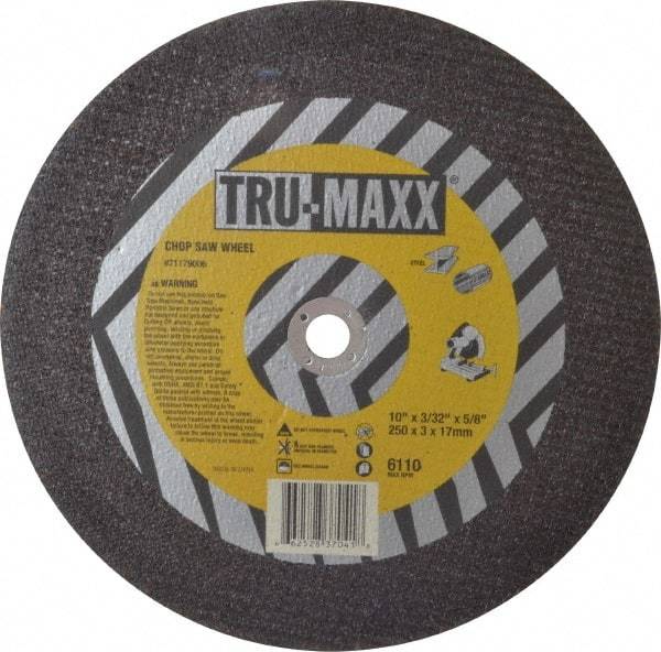 Tru-Maxx - 10" 36 Grit Aluminum Oxide Cutoff Wheel - 3/32" Thick, 5/8" Arbor, 6,112 Max RPM, Use with Stationary Tools - Apex Tool & Supply