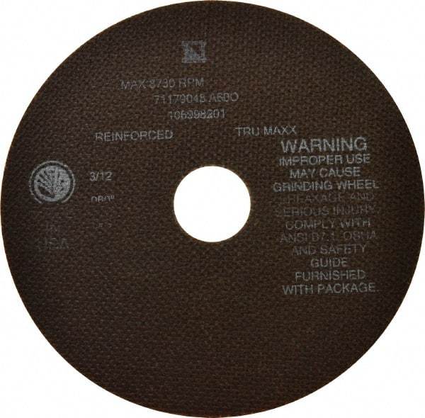 Tru-Maxx - 7" 60 Grit Aluminum Oxide Cutoff Wheel - 0.06" Thick, 1-1/4" Arbor, 8,731 Max RPM, Use with Stationary Tools - Apex Tool & Supply