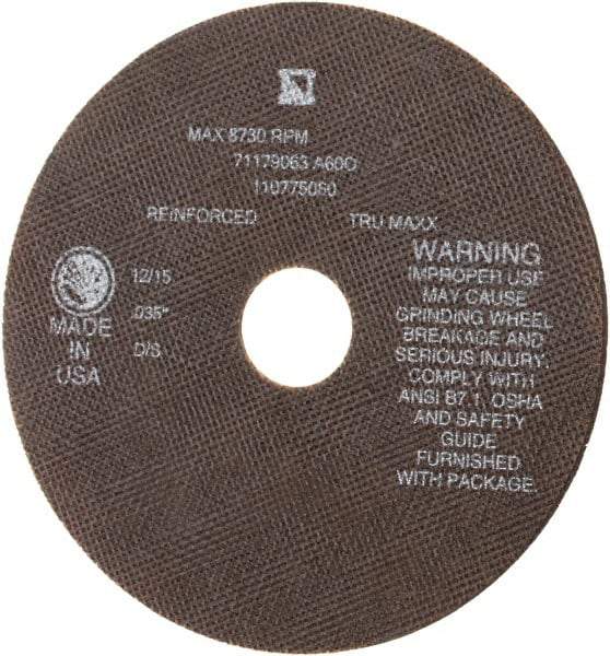 Tru-Maxx - 7" 60 Grit Aluminum Oxide Cutoff Wheel - 0.035" Thick, 1-1/4" Arbor, 8,731 Max RPM, Use with Stationary Tools - Apex Tool & Supply