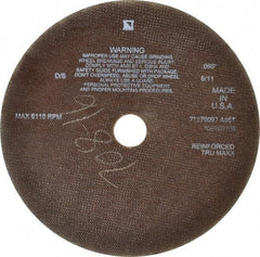 Tru-Maxx - 10" 46 Grit Aluminum Oxide Cutoff Wheel - 0.06" Thick, 1-1/4" Arbor, 6,112 Max RPM, Use with Stationary Tools - Apex Tool & Supply