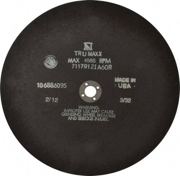 Tru-Maxx - 10" 46 Grit Aluminum Oxide Cutoff Wheel - 3/32" Thick, 5/8" Arbor, 3,629 Max RPM, Use with Stationary Tools - Apex Tool & Supply