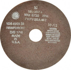 Tru-Maxx - 7" 46 Grit Aluminum Oxide Cutoff Wheel - 1/16" Thick, 1-1/4" Arbor, 6,731 Max RPM, Use with Stationary Tools - Apex Tool & Supply
