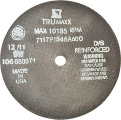 Tru-Maxx - 6" 60 Grit Aluminum Oxide Cutoff Wheel - 1/16" Thick, 1/2" Arbor, 10,186 Max RPM, Use with Stationary Tools - Apex Tool & Supply