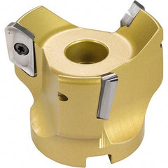 Iscar - 4 Inserts, 4" Cut Diam, 1-1/2" Arbor Diam, 0.807" Max Depth of Cut, Indexable Square-Shoulder Face Mill - 0/90° Lead Angle, 2" High, HM90 APCR 2206.. Insert Compatibility, Through Coolant, Series Helialu - Apex Tool & Supply