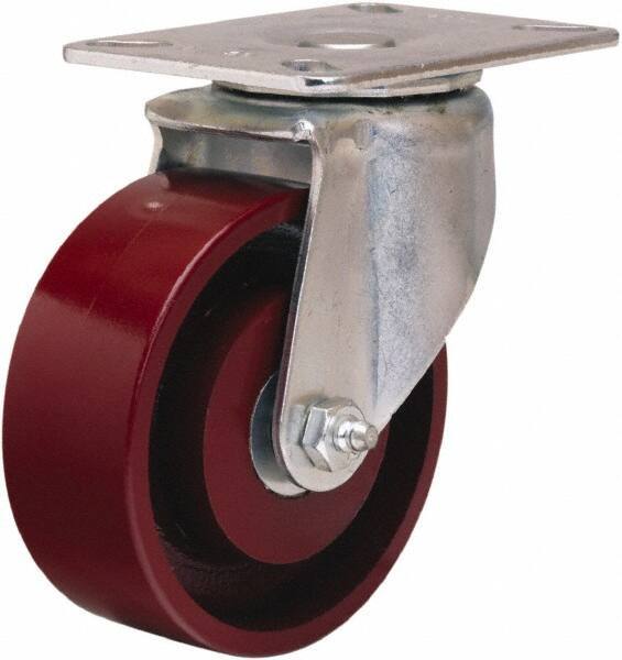 Hamilton - 4" Diam x 1-1/2" Wide x 5-1/16" OAH Top Plate Mount Swivel Caster - Cast Iron, 400 Lb Capacity, Straight Roller Bearing, 3-1/8 x 4-1/8" Plate - Apex Tool & Supply