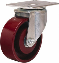 Hamilton - 4" Diam x 1-1/2" Wide x 5-1/16" OAH Top Plate Mount Swivel Caster - Cast Iron, 400 Lb Capacity, Straight Roller Bearing, 3-1/8 x 4-1/8" Plate - Apex Tool & Supply