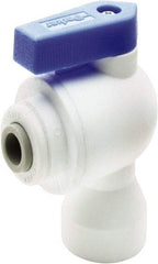Parker - 3/8" Pipe, Full Port, Polypropylene Valve Female Elbow Ball Valve - Bi-Directional, Push-to-Connect x FNPT Ends, Wedge Handle, 150 WOG - Apex Tool & Supply