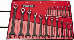 Proto - 20 Piece, 7/32" to 1-1/2", 12 Point Combination Wrench Set - Inch Measurement Standard, Black/Chrome Finish, Comes in Pouch - Apex Tool & Supply