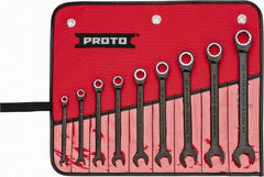 Proto - 9 Piece, 1/4" to 3/4", Ratcheting Combination Wrench Set - 12 Point, Black/Chrome Finish, Comes in Pouch - Apex Tool & Supply