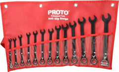 Proto - 13 Piece, 7mm to 19mm, 12 Point Combination Wrench Set - Metric Measurement Standard, Black/Chrome Finish, Comes in Pouch - Apex Tool & Supply