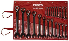 Proto - 22 Piece, 6mm to 36mm, 12 Point Combination Wrench Set - Metric Measurement Standard, Black/Chrome Finish, Comes in Pouch - Apex Tool & Supply