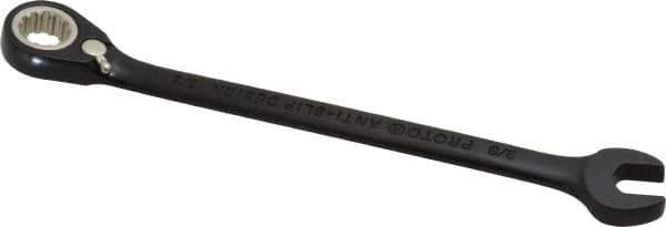 Proto - 3/8" 12 Point Combination Wrench - 15° Head Angle, 6-1/4" OAL, Steel, Black Chrome Finish - Apex Tool & Supply