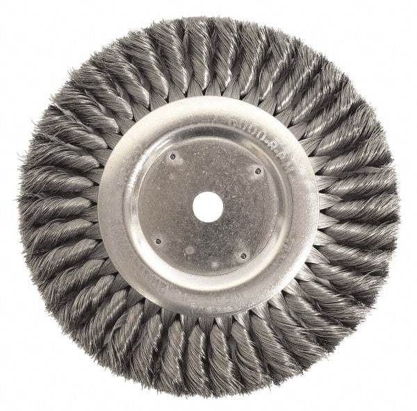 Weiler - 10" OD, 3/4" Arbor Hole, Knotted Steel Wheel Brush - 3/4" Face Width, 1-3/4" Trim Length, 0.014" Filament Diam, 4,500 RPM - Apex Tool & Supply