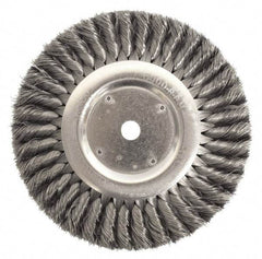 Weiler - 10" OD, 3/4" Arbor Hole, Knotted Steel Wheel Brush - 3/4" Face Width, 1-3/4" Trim Length, 0.014" Filament Diam, 4,500 RPM - Apex Tool & Supply