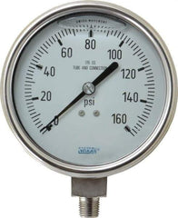 Wika - 4" Dial, 1/4 Thread, 0-160 Scale Range, Pressure Gauge - Lower Connection Mount, Accurate to 1% of Scale - Apex Tool & Supply
