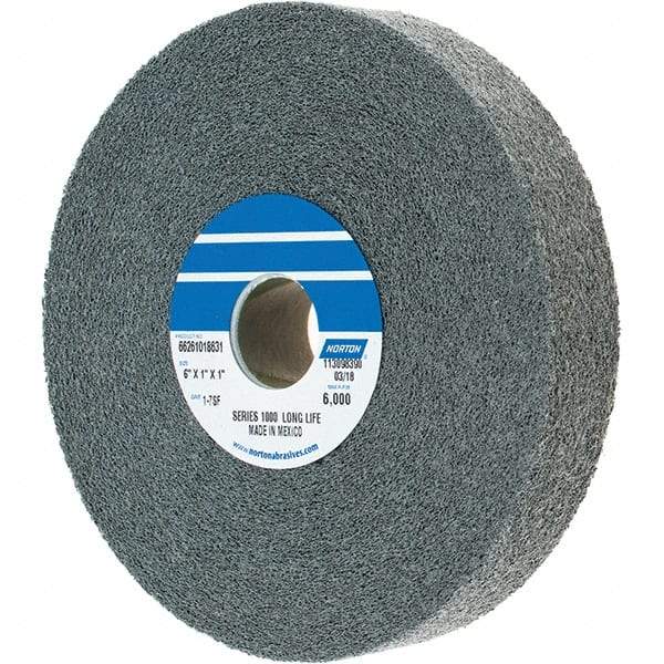 Norton - 6" Diam, 1" Face Width, 1" Center Hole, Fine Grade, Silicon Carbide Deburring Wheel - Convolute, Density 7 Grade - Apex Tool & Supply