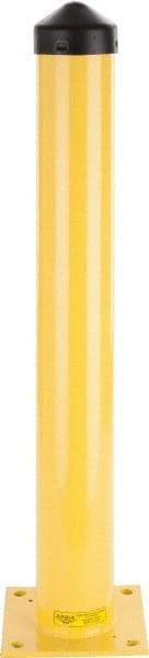 Eagle - 5.6" Diam x 42" High, Yellow Steel Bollard - 10" Wide x 10" Long Mounting Plate, 67 Lb - Apex Tool & Supply