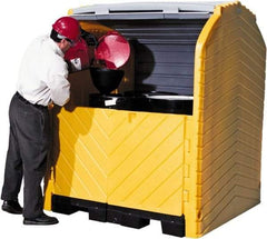 UltraTech - 62" Wide x 64-1/2" Deep x 79" High, Polyethylene Vertical Drum Cabinet - Yellow/Black, Roll Top & Swing-out Barn Style Door, 1 Shelf, 4 Drums - Apex Tool & Supply