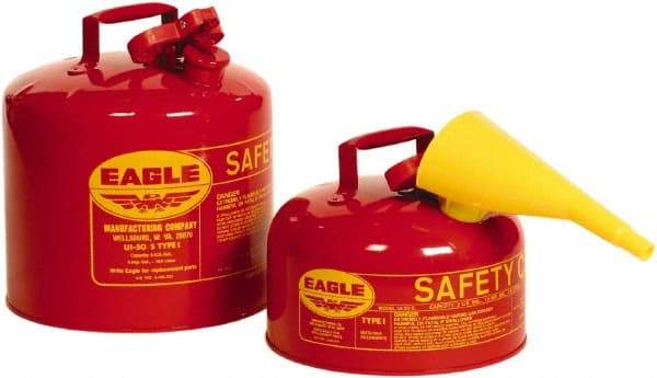 Eagle - 2 Gal Galvanized Steel Type I Safety Can - 9-1/2" High x 11-1/4" Diam, Red - Apex Tool & Supply