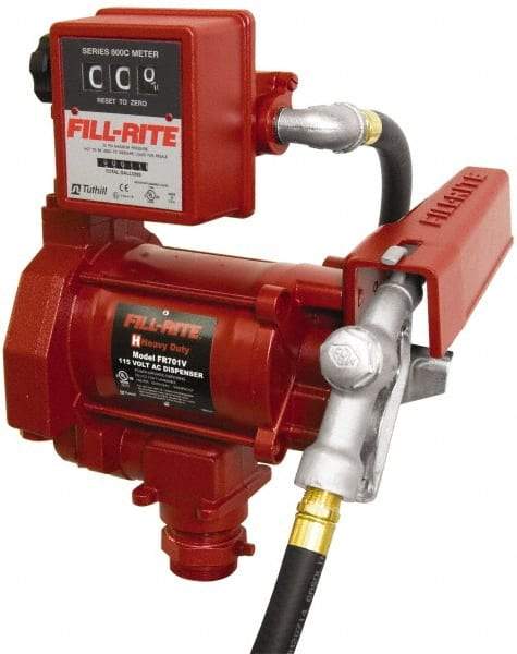 Tuthill - 20 GPM, 3/4" Hose Diam, AC Tank Pump with Manual Nozzle & 807C Meter - 1-1/4" Inlet, 3/4" Outlet, 115 Volts, 12' Hose Length, 1/3 hp - Apex Tool & Supply