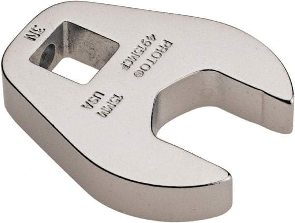 Proto - 15mm 3/8" Drive Chrome Crowfoot Wrench - 1-11/32" Head Diam x 1/4" Head Thickness, 1-5/8" OAL - Apex Tool & Supply