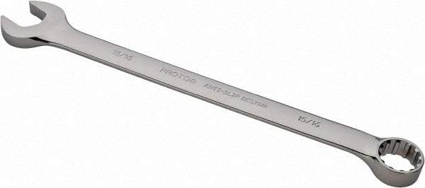 Proto - 15/16" 12 Point Combination Wrench - 15° Offset Angle, 12-7/8" OAL, Steel, Chrome Finish - Apex Tool & Supply