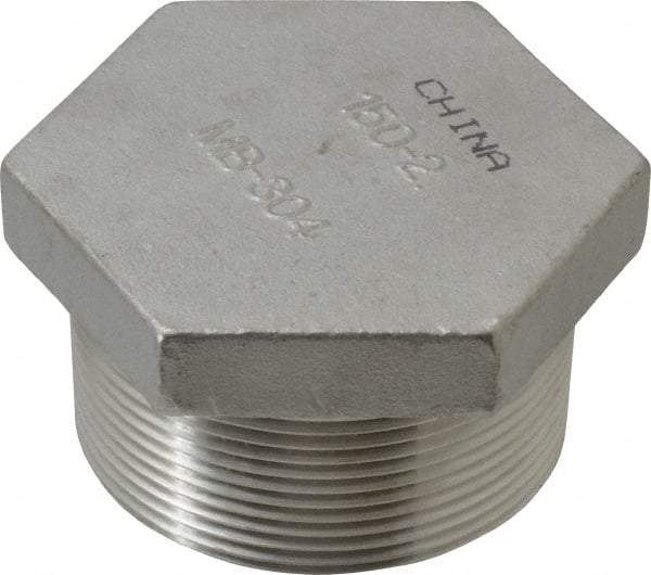 Merit Brass - 2" Grade 304 Stainless Steel Pipe Hex Head Plug - MNPT End Connections, 150 psi - Apex Tool & Supply