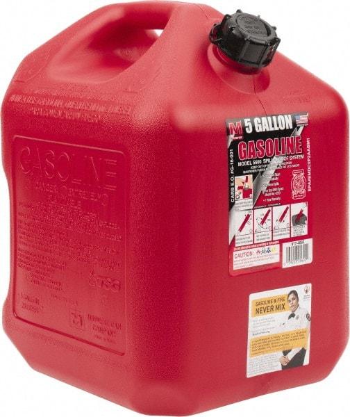 Made in USA - 5 Gal High Density Polyethylene Spill-Proof CARB Gas Can - 16" High x 10-3/4" Diam, Red - Apex Tool & Supply