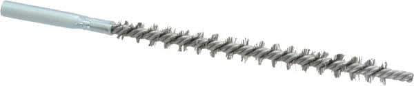 Schaefer Brush - 3" Brush Length, 1/4" Diam, Double Stem, Single Spiral Tube Brush - 4-1/2" Long, Stainless Steel, 8-32 Female Connection - Apex Tool & Supply