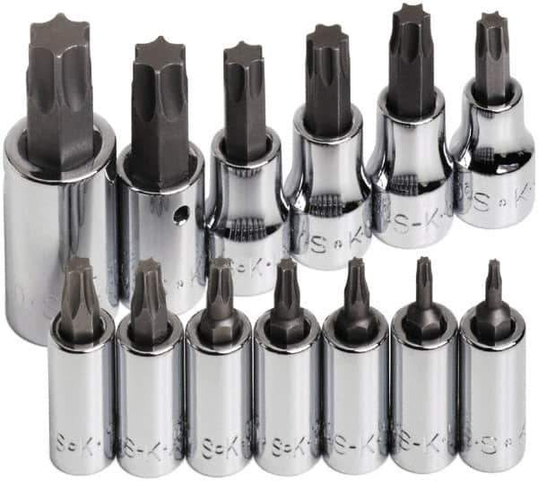 SK - 13 Piece 1/4, 3/8 & 1/2" Drive Torx Bit Socket Set - T8 to T60 Torx - Apex Tool & Supply