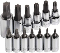 SK - 13 Piece 1/4, 3/8 & 1/2" Drive Torx Bit Socket Set - T8 to T60 Torx - Apex Tool & Supply