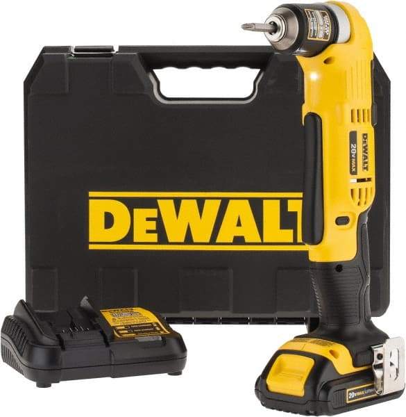 DeWALT - 20 Volt 3/8" Chuck Right Angle Handle Cordless Drill - 0-650 & 0-2000 RPM, Keyless Chuck, Reversible, 1 Lithium-Ion Battery Included - Apex Tool & Supply