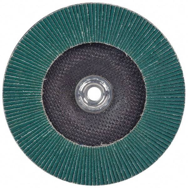 3M - 40 Grit, 4-1/2" Disc Diam, 7/8" Center Hole, Type 27 Zirconia Alumina Flap Disc - 13,300 Max RPM, Cloth Backing, Arbor Attaching System, Coated - Apex Tool & Supply