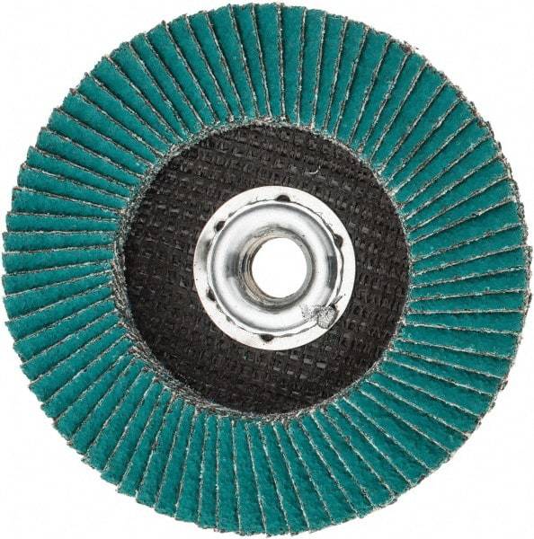 3M - 40 Grit, 4-1/2" Disc Diam, 5/8-11 Center Hole, Type 27 Zirconia Alumina Flap Disc - 13,300 Max RPM, Cloth Backing, Arbor Attaching System, Coated - Apex Tool & Supply