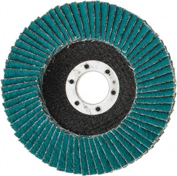 3M - 36 Grit, 4-1/2" Disc Diam, 7/8" Center Hole, Type 27 Zirconia Alumina Flap Disc - 13,300 Max RPM, Cloth Backing, Arbor Attaching System, Coated - Apex Tool & Supply