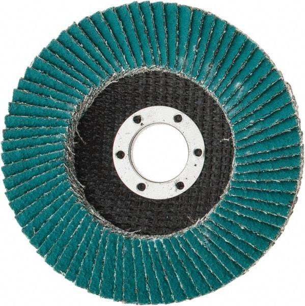 3M - 40 Grit, 4-1/2" Disc Diam, 7/8" Center Hole, Type 27 Zirconia Alumina Flap Disc - 13,300 Max RPM, Cloth Backing, Arbor Attaching System, Coated - Apex Tool & Supply