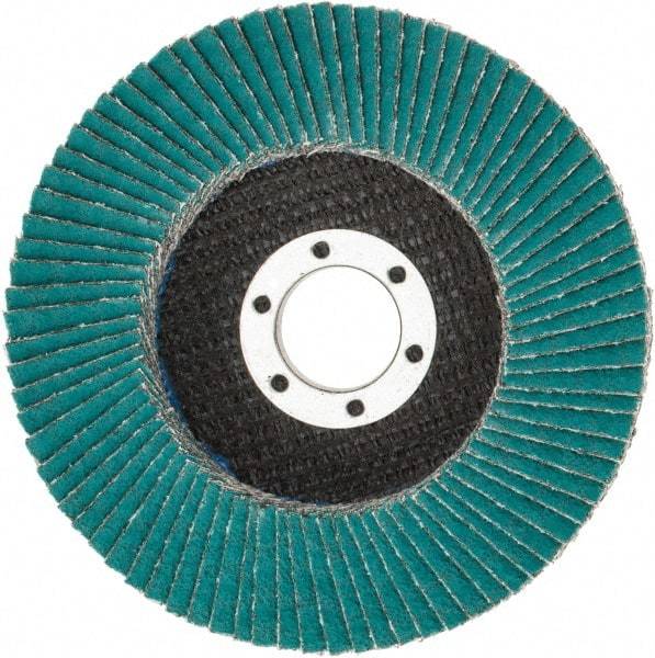 3M - 60 Grit, 4-1/2" Disc Diam, 7/8" Center Hole, Type 27 Zirconia Alumina Flap Disc - 13,300 Max RPM, Cloth Backing, Arbor Attaching System, Coated - Apex Tool & Supply