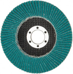 3M - 80 Grit, 4-1/2" Disc Diam, 7/8" Center Hole, Type 27 Zirconia Alumina Flap Disc - 13,300 Max RPM, Cloth Backing, Arbor Attaching System, Coated - Apex Tool & Supply