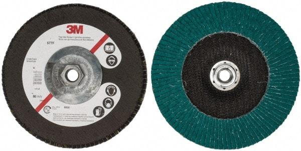 3M - 40 Grit, 7" Disc Diam, 5/8-11 Center Hole, Type 27 Zirconia Alumina Flap Disc - 8,600 Max RPM, Cloth Backing, Arbor Attaching System, Coated - Apex Tool & Supply