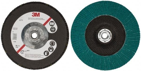 3M - 60 Grit, 7" Disc Diam, 5/8-11 Center Hole, Type 27 Zirconia Alumina Flap Disc - 8,600 Max RPM, Cloth Backing, Arbor Attaching System, Coated - Apex Tool & Supply