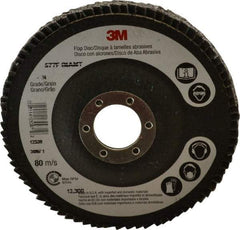 3M - 36 Grit, 4-1/2" Disc Diam, 7/8" Center Hole, Type 27 Zirconia Alumina Flap Disc - 13,300 Max RPM, Cloth Backing, Arbor Attaching System, Coated - Apex Tool & Supply