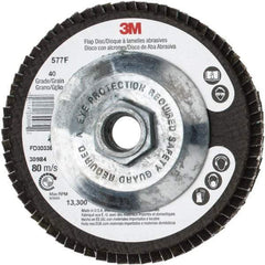 3M - 40 Grit, 4-1/2" Disc Diam, 5/8-11 Center Hole, Type 29 Zirconia Alumina Flap Disc - 13,300 Max RPM, Cloth Backing, Arbor Attaching System, Coated - Apex Tool & Supply