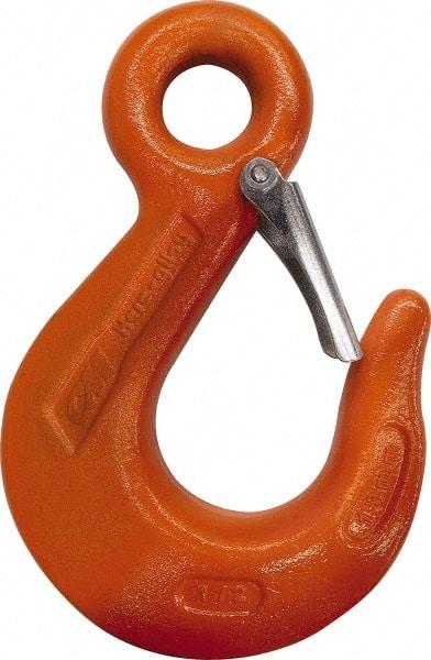 CM - Chain Grade 100, 4,300 Lbs. Load Limit Eye Sling Hook with Latch - 2-1/2 Inch Hook Throat, 4-3/4 Inch Reach, 0.63 Inch Eye Inside Diameter, 9/32 Inch Chain Diameter, 6.45 Inch Overall Length, 0.47 Inch Eye Thickness - Apex Tool & Supply