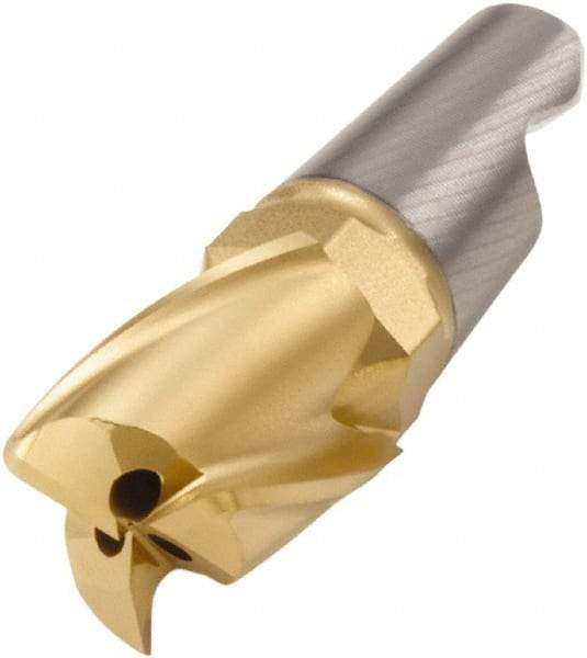 Seco - MM10 M03 Grade F40M Carbide End Milling Tip Insert - TiAlN/TiN Finish, 3 Flutes, 0.394" Cutting Diam, 0.467" Depth of Cut, 0.619" Extension, 0.079" Cnr Rad, 30° Helix - Apex Tool & Supply
