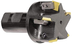 APT - 45° Lead Angle, 2" Max Cut Diam, 2" Min Cut Diam, 5/16" Max Depth of Cut, Indexable Chamfer and Angle End Mill - 3 Inserts, SPC 42ZR, SPG 422, SPG 423, SPG 424, SPU 422, SPU 423 Insert Style, 3" OAL, Straight Shank - Apex Tool & Supply