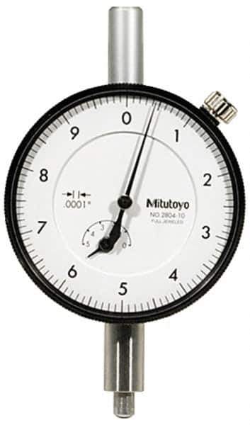 Mitutoyo - 1mm Range, 0-10-0 Dial Reading, 0.001mm Graduation Dial Drop Indicator - 57mm Dial, 0.2mm Range per Revolution, 0.004mm Accuracy, Revolution Counter - Apex Tool & Supply